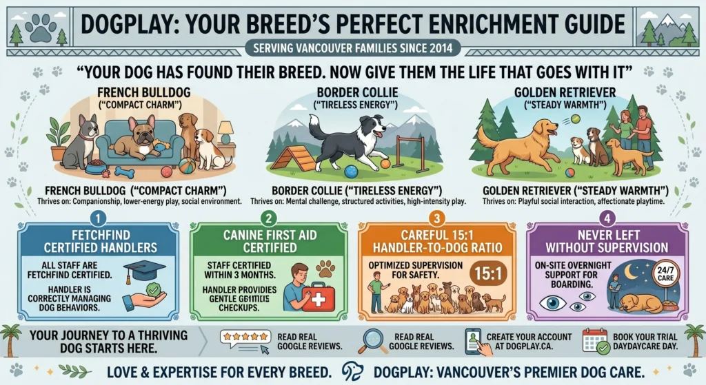 Picture of a graphical guide detailing enrichment activities for different dog breeds