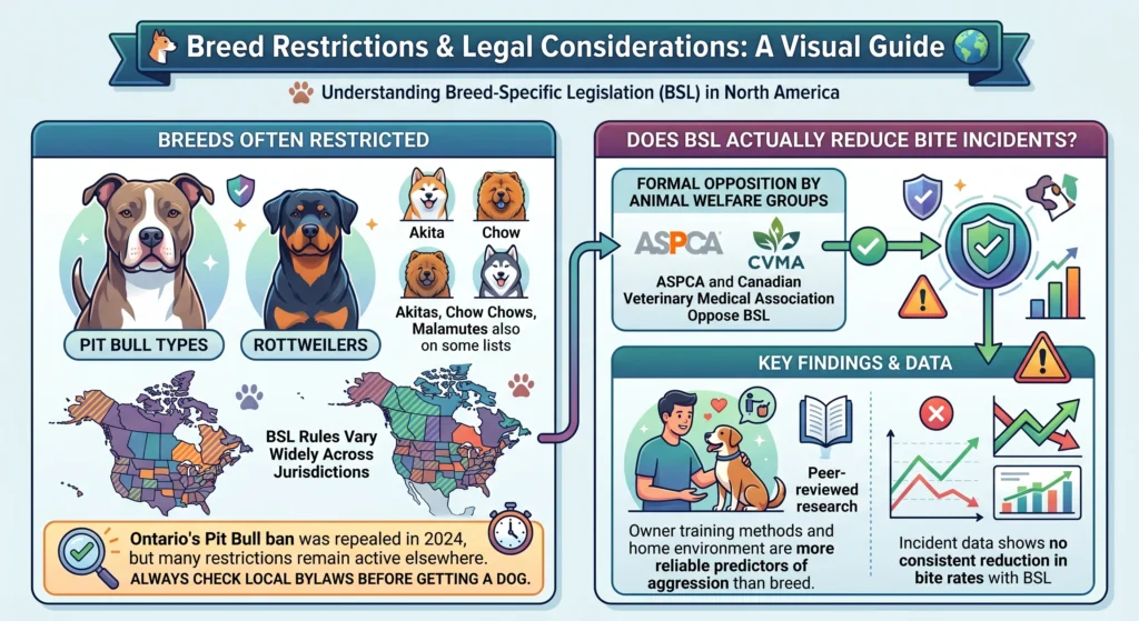 Picture of a visual guide explaining breed restrictions and legal considerations
