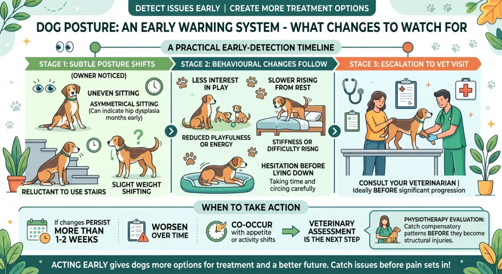 Picture of an infographic outlining how dog posture acts as an early warning system