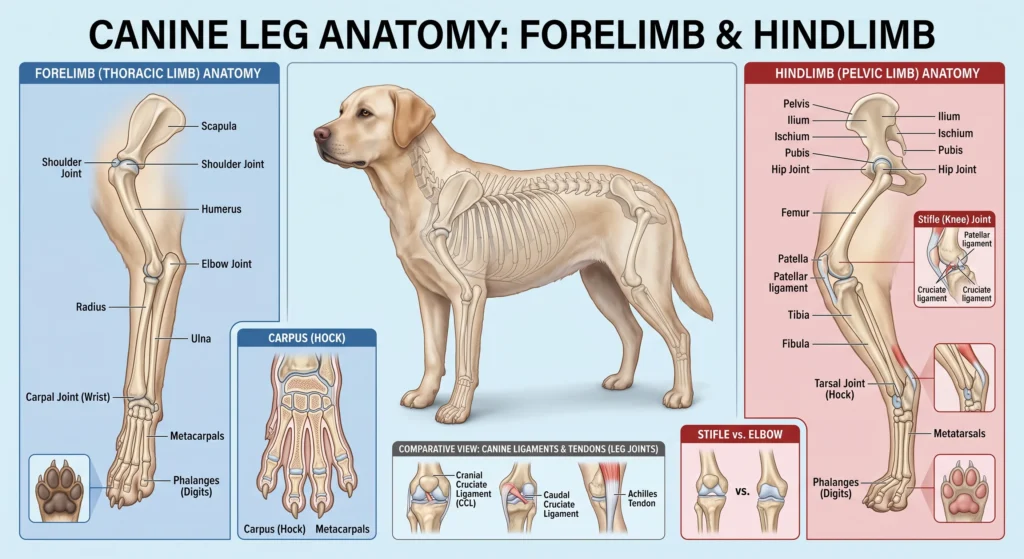 Picture of a dog leg anatomy diagram