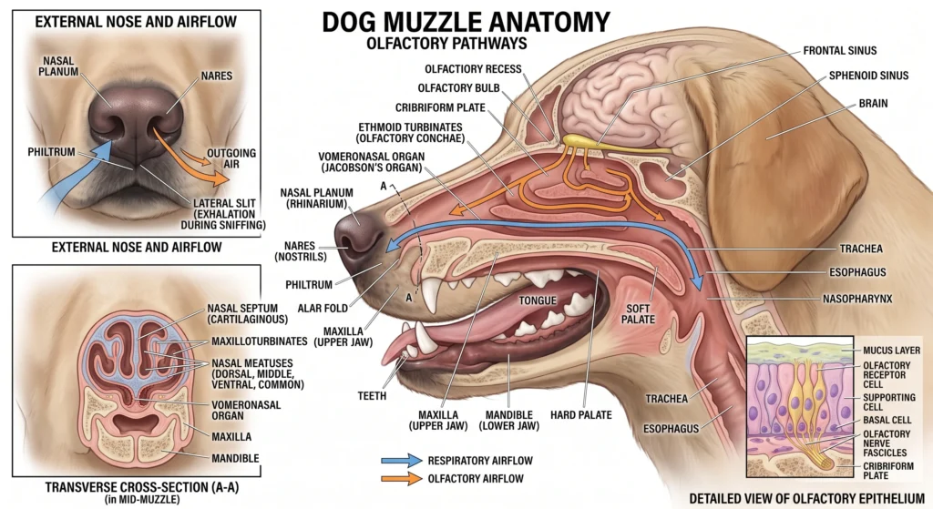 Picture of a dog muzzle anatomy diagram